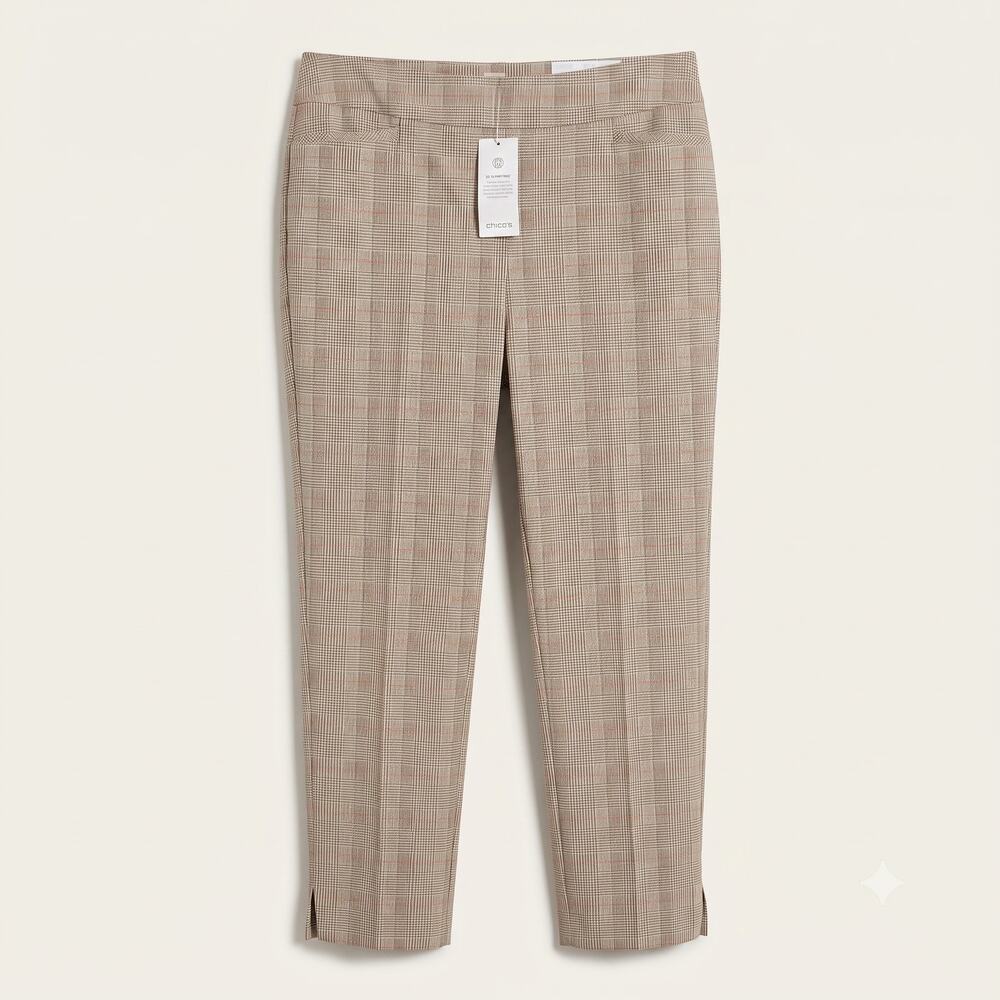 NWT Chicos Womens M Preppy Old Money Office Siren Plaid Brigitte Slim Ankle Pant